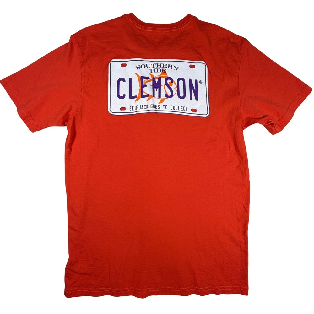 Southern Tide Clemson Tigers Orange Graphic Pocket T-Shirt Mens Small Skipjack
